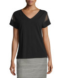 V-Neck Sweater with Sheer Insets, Black
