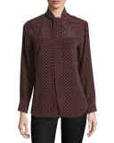 Slim Signature Heart-Print Tie-Neck Shirt