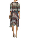 3/4-Sleeve V-Neck Scarf Dress, Folk