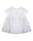 Cap-Sleeve Pintucked Linen Dress, White, Size 3-12 Months