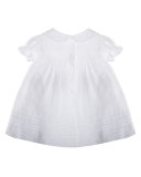 Cap-Sleeve Pintucked Linen Dress, White, Size 3-12 Months