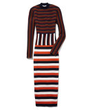 Long-Sleeve Mixed-Stripe Sheath Dress, Multi Colors