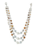 Glass Pearl & Agate Three-Strand Necklace