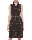 Sleeveless Gnu-Print Belted Dress, Date