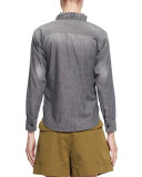 Awendy Ruffled Chambray Shirt, Gray