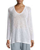 Long-Sleeve Organic-Knit Grid Tunic, White, Petite
