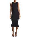 Sleeveless Flounce-Hem Midi Dress, Black