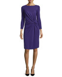 Long-Sleeve Knotted Sheath Dress, Imperial Purple