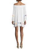 Camilla Off-The-Shoulder Tassel Dress, Pearl/Multi