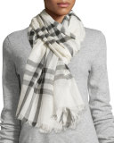 Gauze Giant Check Scarf, Ivory