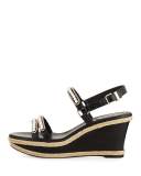 Pearly Leather Wedge Sandal, Black