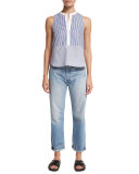 Jacey Sleeveless Striped Poplin Top, Multicolor