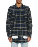 Spray-Paint Plaid Flannel Shirt, Blue/White