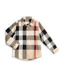 Mini Camber Check Shirt, Tan, Size 4-14