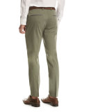 Stretch-Cotton Flat-Front Pants, Olive