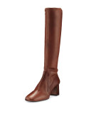 Leather Square-Toe Knee Boot, Burnt (Bruciato)