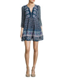 Emlen Floral-Print Silk Peasant Dress, Blue