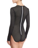 Long-Sleeve Mesh One-Piece Swimsuit