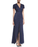 Cap-Sleeve Chantilly Lace Gown