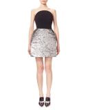 Strapless Metallic Velvet Combo Dress, Silver