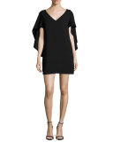 Talene Cascade-Sleeve Crepe Dress, Black