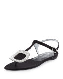 Thong Chips Flat Satin Sandal, Black (Nero)