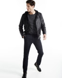 Sporty Jaspe Striped Long-Sleeve Crewneck, Heathered Black