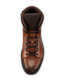 Leather Hiking Boot with Wool Trim, Cognac