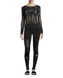 Wanderer Laser-Cut Long-Sleeve Sport Top, Black