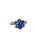 18K Black Gold & Blue Sapphire Flower Ring