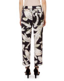 Giulia Koi Pond Cropped Cigarette Pants, Navy/Ecru