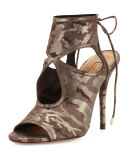 Sexy Thing Suede Cutout Sandal, Metal Camouflage