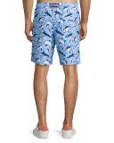 Okoa Shark-Print Swim Trunks, Blue
