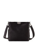 Rockstud Small Flip-Lock Hobo Bag, Black