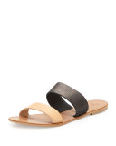 Sable Banded Flat Sandal, Gunmetal/Natural