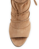 Adisa Lace-Up Open-Toe Ankle Boot, Sand
