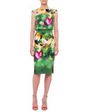 Sleeveless Grand-Hedge-Print Sheath Dress, Multi Colors