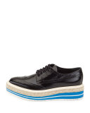 Platform Brogue-Trim Leather Oxford, Black