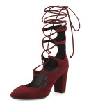 Bebe Suede Lace-Up 85mm Pump, Pinot