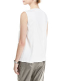 Ripple-Front Sequined V-Neck Top, White