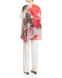 Short-Sleeve Tropical Orchid-Print Caftan, Plus Size