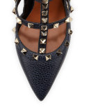 Pebbled Leather Rockstud Sandal, Deep Denim