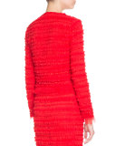 Zip-Front Pleated Tulle Jacket, Red