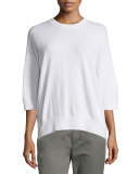 Crewneck Bracelet-Sleeve Cashmere Sweater