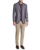 Check-Pattern Cheviot Twill Jacket, Blue/Taupe Fancy