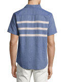 Puerto Embroidered Short-Sleeve Chambray Shirt, Indigo
