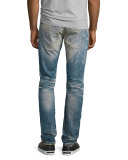 Faded Straight-Leg Denim Jeans, Light Blue