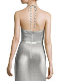 Jaymee Striped Cropped Halter Top, Black/White