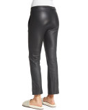 Flare-Leg Cropped Leather Pants, Volcano