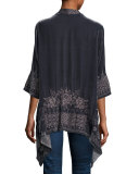3/4-Sleeve Velvet Draped Cardigan 